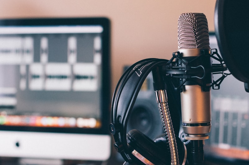 Podcast recording studio with microphone